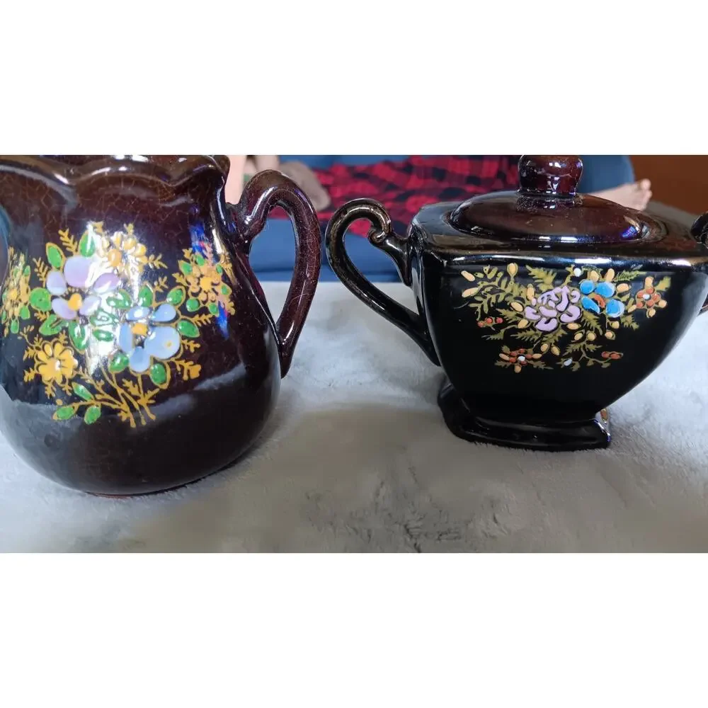 Antique Porcelain Moriage Creamer and Sugar Bowl Made in Japan